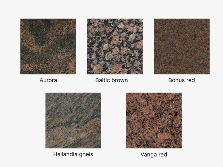 Granite gravestones made of red and brown granite