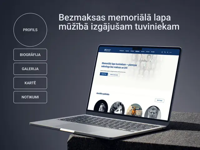 Ekrānuzņēmums no Memorial Services portāla Nekrologu sadaļas Latvijā, kur iespējams veidot un skatīt tuvinieku piemiņas ierakstus.