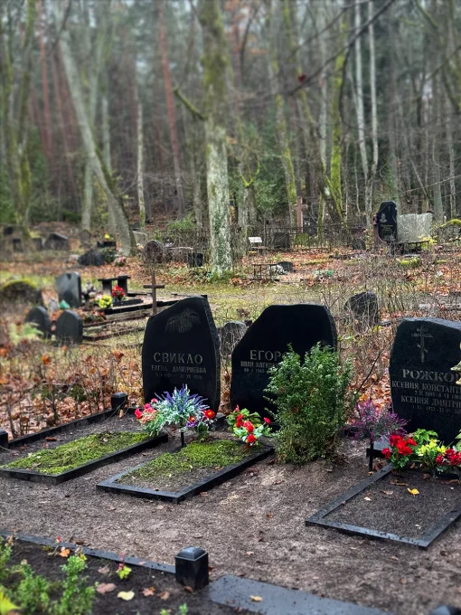 Sakopta ģimenes kapavieta starp kokiem